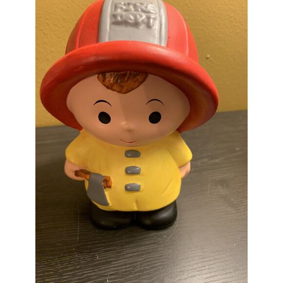 Price Products Vintage Boy Fireman Coin Bank/ Piggy Bank Fire Dept with Stopper - Picture 5 of 6